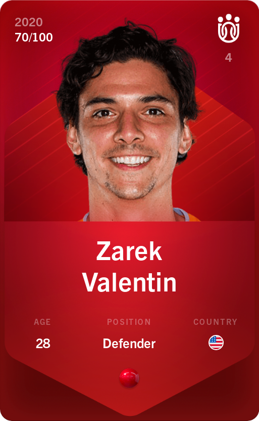 Sorare - Sorare Official - Zarek Valentin 2020-21 • Rare 70/100 - NFT # 1754126734366031596092402031697646680219649201825422571836081539343680247076