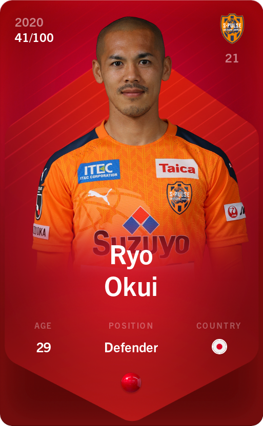 Sorare - Sorare Official - Ryo Okui 2020-21 • Rare 41/100 - NFT # 37639610199256738636765685496937254635974213511373150366534108789613647531252