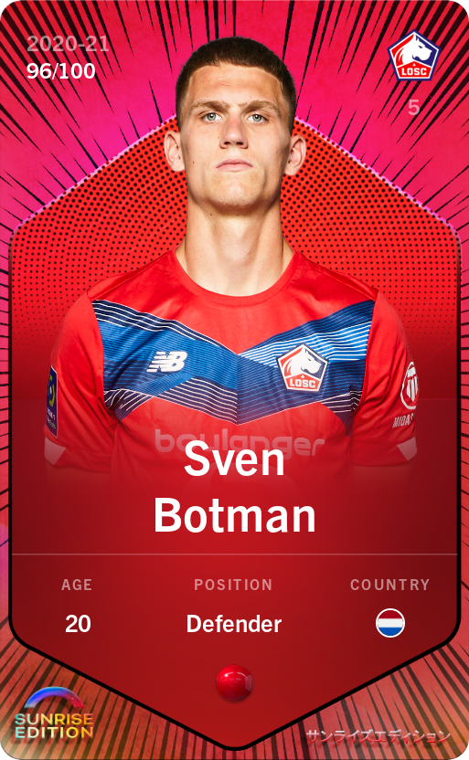 Sorare - Sorare Official - Sven Botman 2020-21 • Rare 96/100 - NFT # 72878974425874516605313874370212920827838089870900696088416598225165969572935