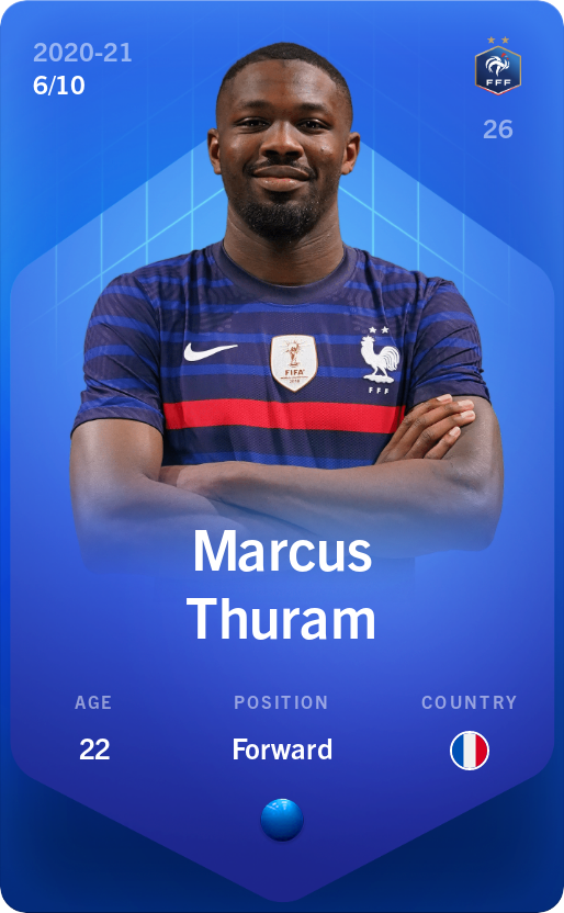 Sorare - Sorare Official - Marcus Thuram 2020-21 • Super Rare 6/10 - NFT # 76487217376365628985577246215387151142131471200230556669416829030202860722564