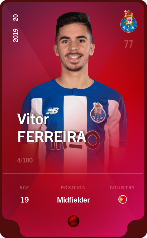 Sorare - Sorare Official - Vitor Ferreira 2019-20 • Rare 4/100 - NFT # 6960487115940888484272866935080798981861556869439737003867813889292805242871