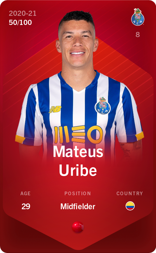 Sorare - Sorare Official - Mateus Uribe 2020-21 • Rare 50/100 - NFT # 6854747455611611485126846456043667727961500254194053607368310748406006157008