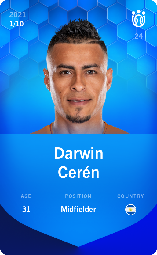Sorare - Sorare Official - Darwin Cerén 2021-22 • Super Rare 1/10 - NFT # 28549033076356161343803670852840559290810112215080054777600296402676108383661