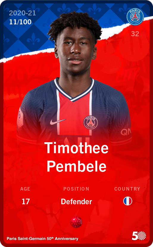 Sorare - Sorare Official - Timothee Pembele 2020-21 • Rare 11/100 - NFT # 44223234534634984454663313602544352827498217087483762140267942509144088644761