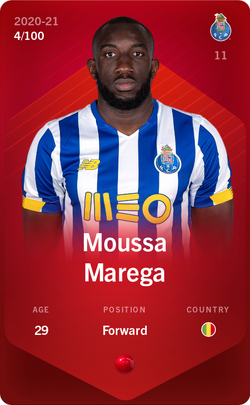 Sorare - Sorare Official - Moussa Marega 2020-21 • Rare 4/100 - NFT # 92372757308459829614342112915552167881065881437347539606036248781007533376126