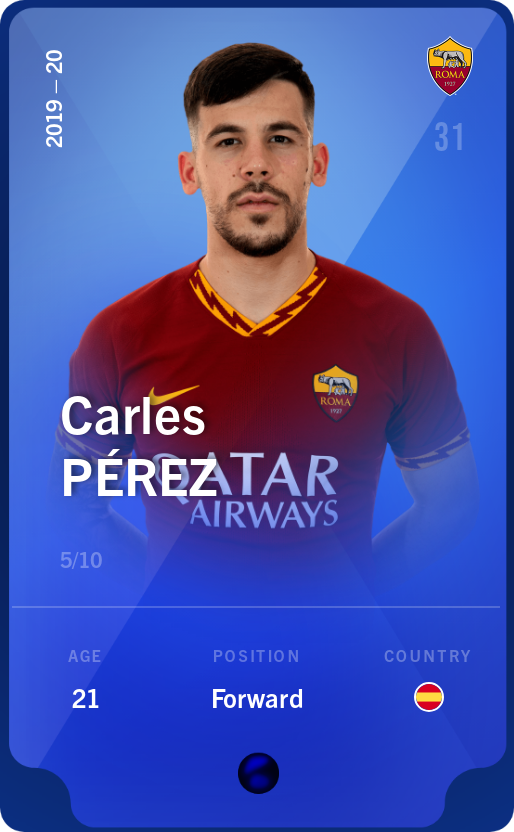 Sorare - Sorare Official - Carles Pérez 2019-20 • Super Rare 5/10 - NFT # 94362868851692851851009595338313802283827742688538436741537962070842290550692