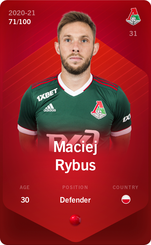 Sorare - Sorare Official - Maciej Rybus 2020-21 • Rare 71/100 - NFT # 86592407813873376198460254625922513939860560381013845713715213500858329207925