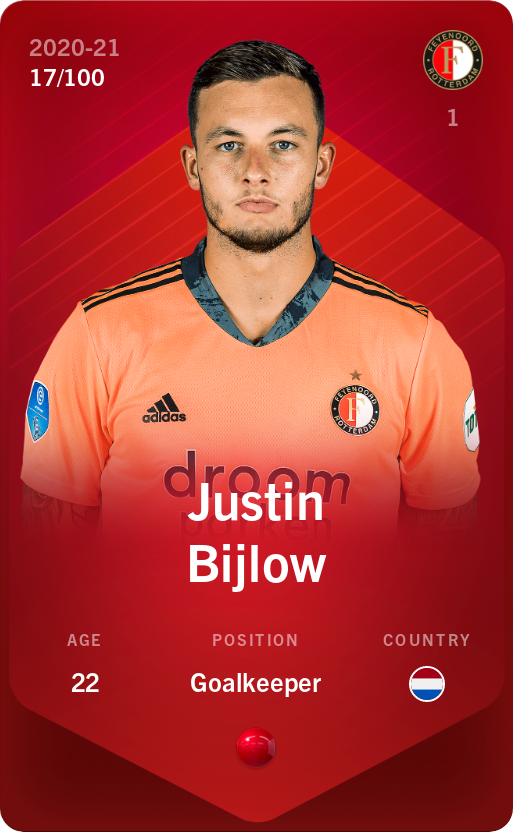 Sorare - Sorare Official - Justin Bijlow 2020-21 • Rare 17/100 - NFT # 108760404546816908353487208367131907186171795832567010109682006149726432522008