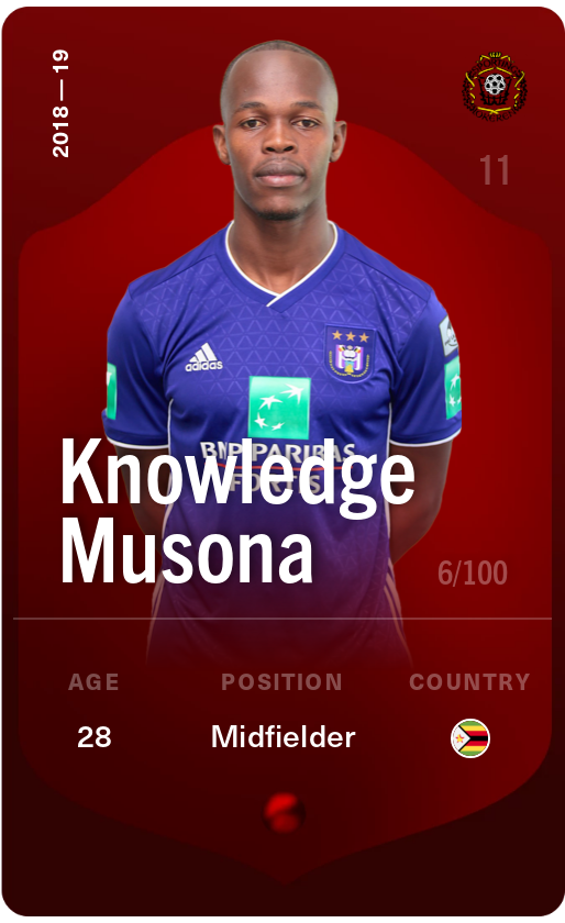 Sorare - Sorare Official - Knowledge Musona 2018-19 • Rare 6/100 - NFT # 49714697908892076159984283717009220085574562300730540672730865219259371763297