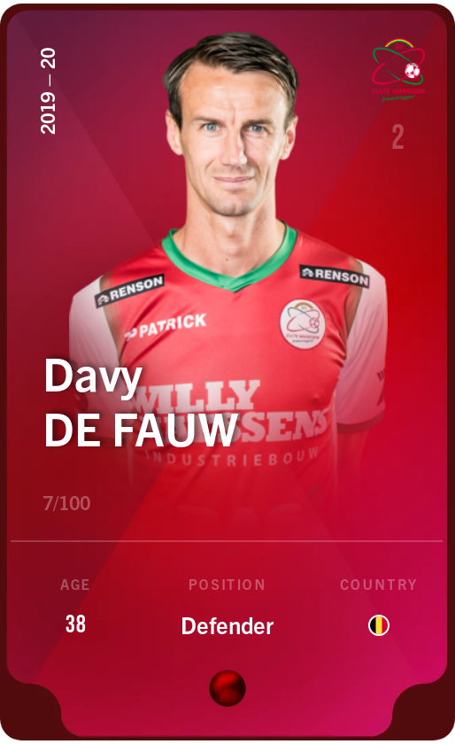 Sorare - Sorare Official - Davy De fauw 2019-20 • Rare 7/100 - NFT # 40968758178740404564173640217664006635780121070618530705483784097442232044019