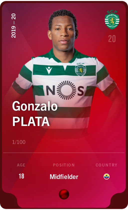 Sorare - Sorare Official - Gonzalo Plata 2019-20 • Rare 1/100 - NFT # 91537698940134297220449558435459443278976542437208933748562890798926375602601