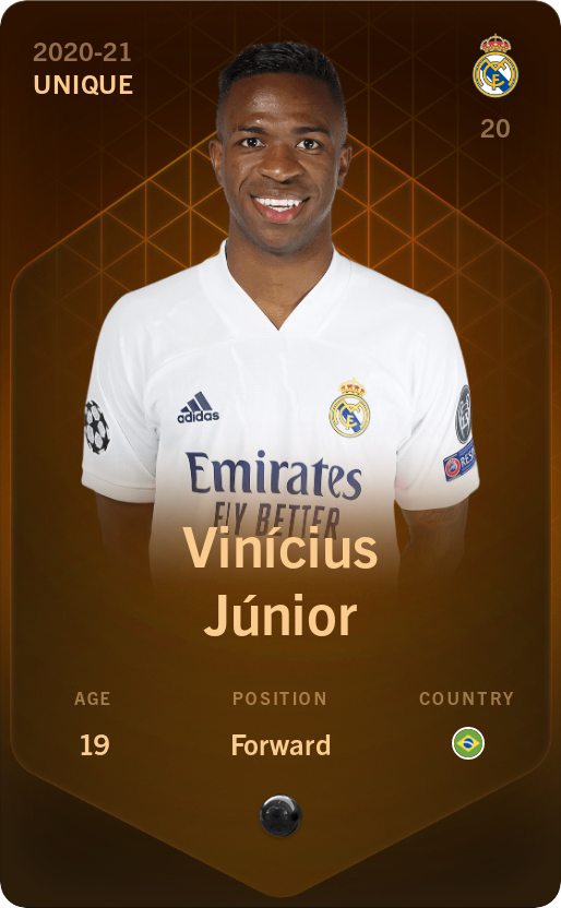 Sorare - Sorare Official - Vinícius Júnior 2020-21 • Unique - NFT # 71238883375109977168210641927155400516760170745500356228120938687112329996344