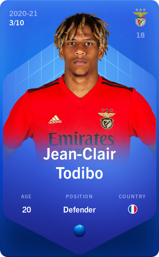 Sorare - Sorare Official - Jean-Clair Todibo 2020-21 • Super Rare 3/10 - NFT # 39294073822743689608119129517246791106561784442025345853344977462658072705572