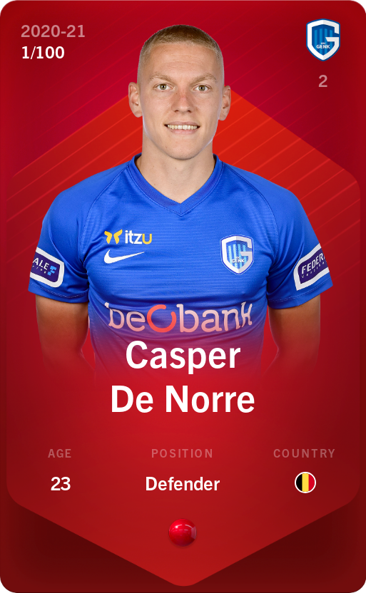 Sorare - Sorare Official - Casper De Norre 2020-21 • Rare 1/100 - NFT # 56389567772109907857416012608835136439557790478634472095068794748807031489969