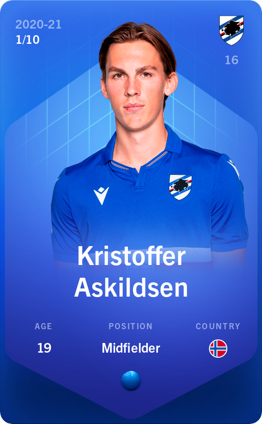 Sorare - Sorare Official - Kristoffer Askildsen 2020-21 • Super Rare 1/10 - NFT # 98298145574560353313403929117533777733343147421361151324847629990886596958426