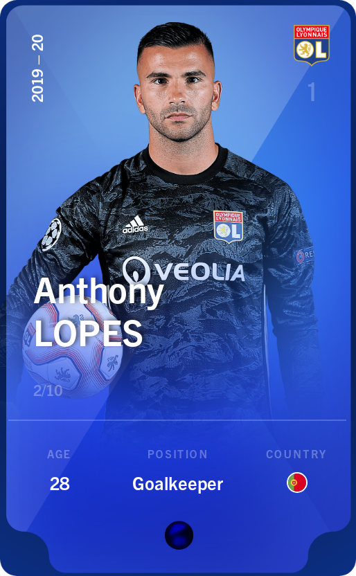 Sorare - Sorare Official - Anthony Lopes 2019-20 • Super Rare 2/10 - NFT # 114694198749313957515745989206723322799231988135269734329021164935001827613550