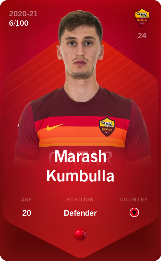 Sorare - Sorare Official - Marash Kumbulla 2020-21 • Rare 6/100 - NFT # 52609669619285643529213514617371615715225058301340707247298973070822543134823