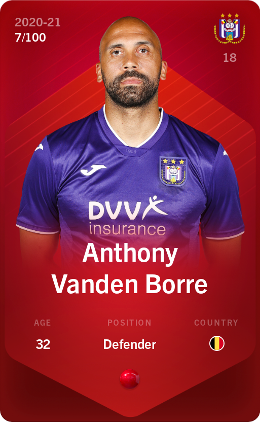 Sorare - Sorare Official - Anthony Vanden Borre 2020-21 • Rare 7/100 - NFT # 63014635508222853897722279668019260600976718222342031404489761918213535526090