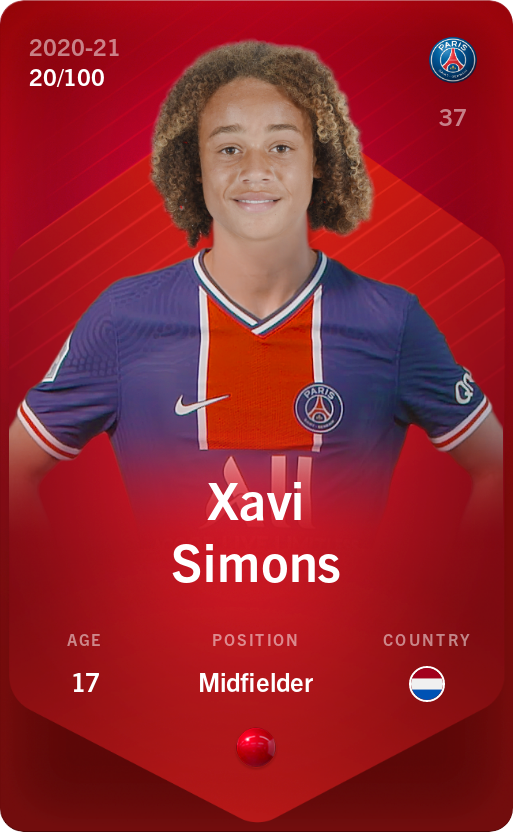 Sorare - Sorare Official - Xavi Simons 2020-21 • Rare 20/100 - NFT # 67845552043027431192064513917501628817437214069160537570756588324894344910877