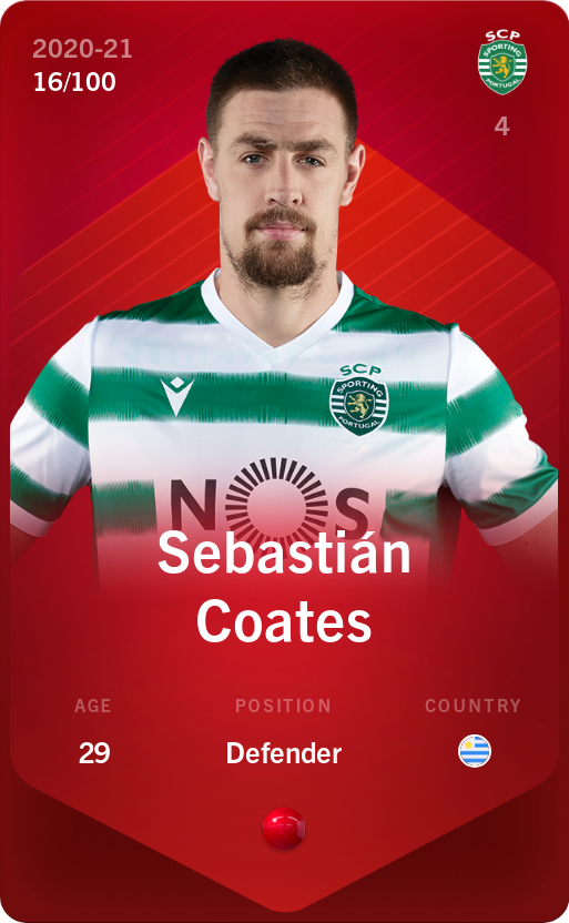 Sorare - Sorare Official - Sebastián Coates 2020-21 • Rare 16/100 - NFT # 96611014677387920915706233198184929246489868550660962159681950696694752464055