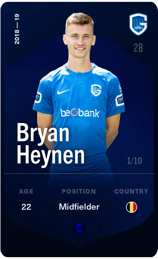 Sorare - Sorare Official - Bryan Heynen 2018-19 • Super Rare 1/10 - NFT # 88791369397866865551953597663135360295182088707280629577601075414368361020064