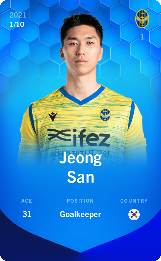 Sorare - Sorare Official - Jeong San 2021-22 • Super Rare 1/10 - NFT # 12385591800565743644912140117095404931105588055569108102091301392165321879061