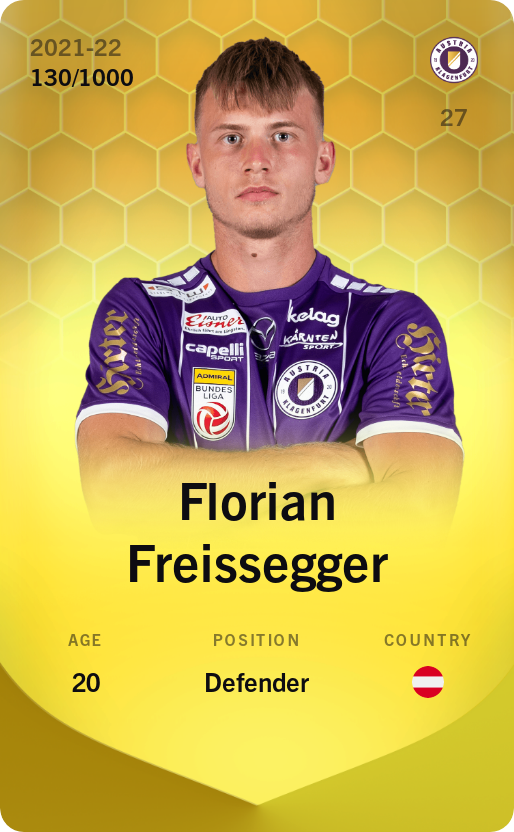 Sorare - Sorare Official - Florian Freissegger 2021-22 • Limited 130/1000 - NFT # 71338644256065206902632233127249563420321864479947905152179813780861199202104