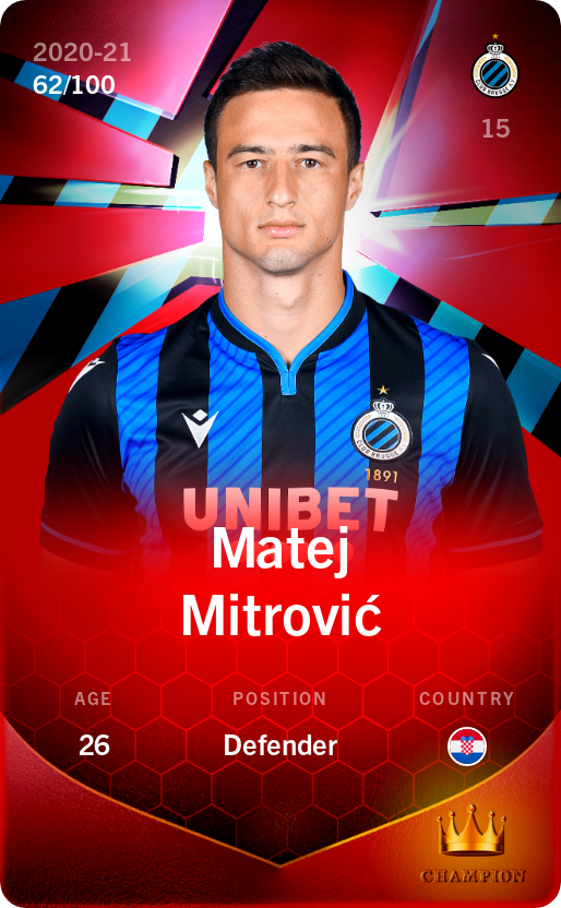 Sorare - Sorare Official - Matej Mitrović 2020-21 • Rare 62/100 - NFT # 38372739784299824308799438280495031670172210650776010440472982521828427265248