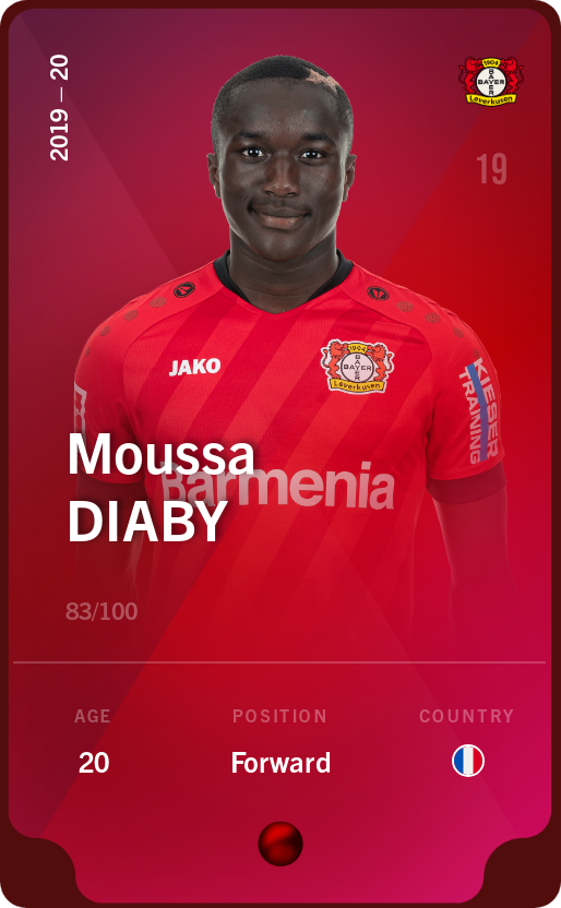 Sorare - Sorare Official - Moussa Diaby 2019-20 • Rare 83/100 - NFT # 59257484061470611230743815511041792525056754913614543594160338067616896916632