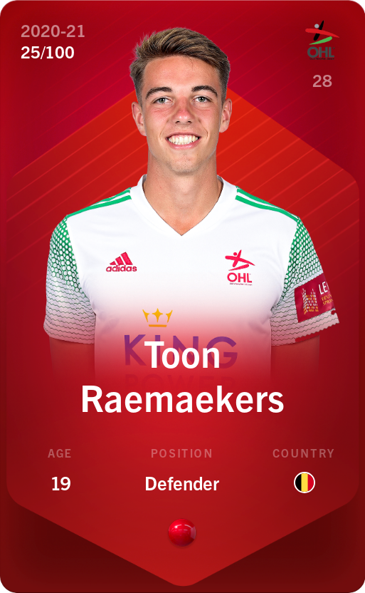 Sorare - Sorare Official - Toon Raemaekers 2020-21 • Rare 25/100 - NFT # 98334458107005040040393172744429792213431185341533970281088454159914391937402