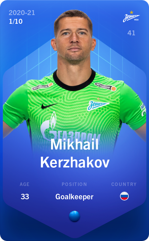 Sorare - Sorare Official - Mikhail Kerzhakov 2020-21 • Super Rare 1/10 - NFT # 18731814197016590164577361358317225986289363774864674468957127525606832588338