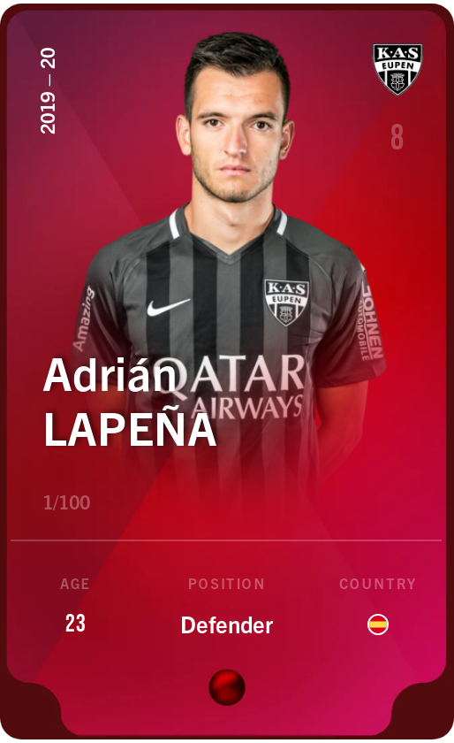 Sorare - Sorare Official - Adrián Lapeña 2019-20 • Rare 1/100 - NFT # 103909052400696435602326249847154205645308419543307295105441185765779030970855