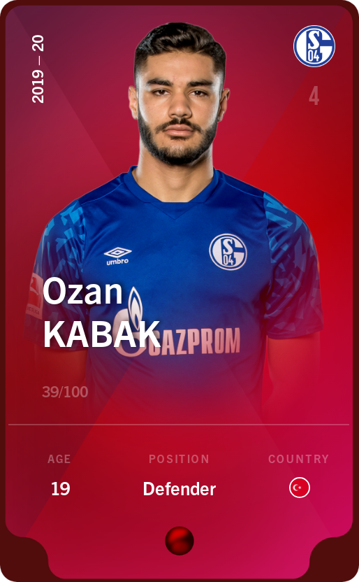 Sorare - Sorare Official - Ozan Kabak 2019-20 • Rare 39/100 - NFT # 47471808901188550962540153270468026429157335442103284529846254105485025538683