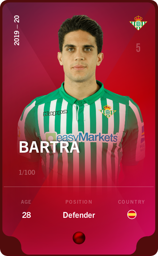 Sorare - Sorare Official - Bartra 2019-20 • Rare 1/100 - NFT # 85028074277301093197212390256242263039339183093599403325915657203529536628079