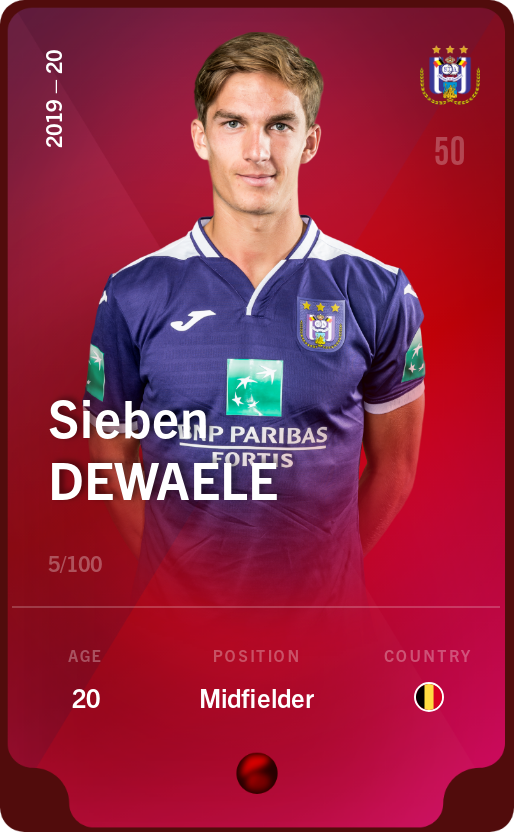 Sorare - Sorare Official - Sieben Dewaele 2019-20 • Rare 5/100 - NFT # 36295830521456723146954917192415051289098068241505898051931983106223687377679