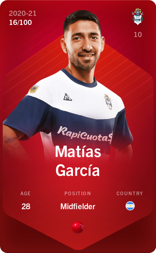 Sorare - Sorare Official - Matías García 2020-21 • Rare 16/100 - NFT # 68498577179129307245640974230941050543227835564048942460996721286701327933123