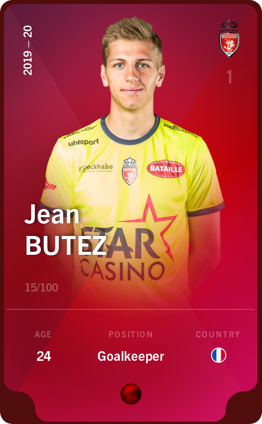 Sorare - Sorare Official - Jean Butez 2019-20 • Rare 15/100 - NFT # 56017736439454532282664703764817137761338334011697635400468783528135738483731