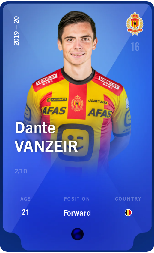 Sorare - Sorare Official - Dante Vanzeir 2019-20 • Super Rare 2/10 - NFT # 76564547423253568388673233499464569073062551635617353547898196481767989754615