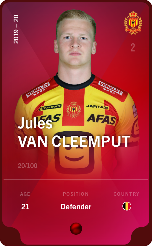 Sorare - Sorare Official - Jules Van Cleemput 2019-20 • Rare 20/100 - NFT # 61318122528646276761419229347226104932841304412302783914067501558890851079540
