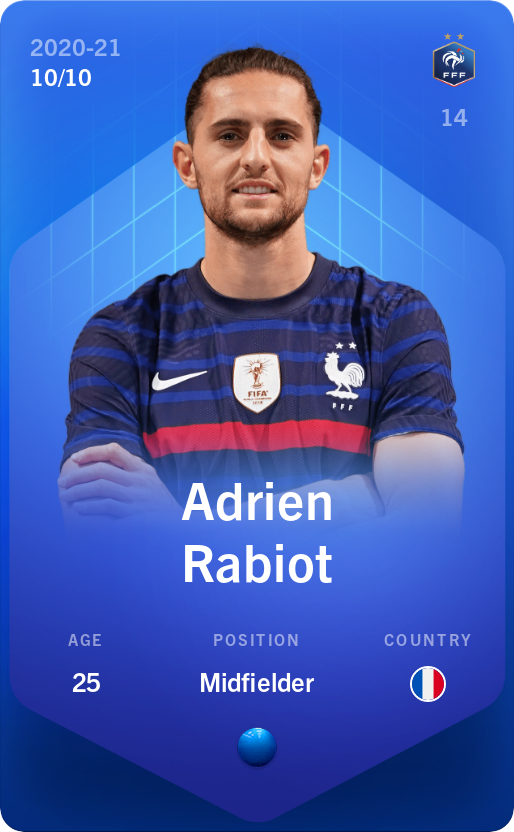 Sorare - Sorare Official - Adrien Rabiot 2020-21 • Super Rare 10/10 - NFT # 110691605027736627819846484562704741947026161200784312479320652474396944398992