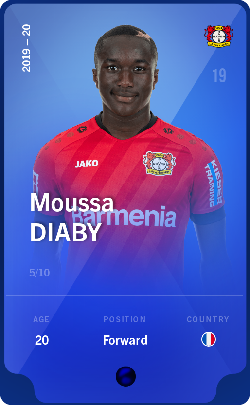 Sorare - Sorare Official - Moussa Diaby 2019-20 • Super Rare 5/10 - NFT # 55438527766642353742962770196644628579050776316647474928356631826353823137678