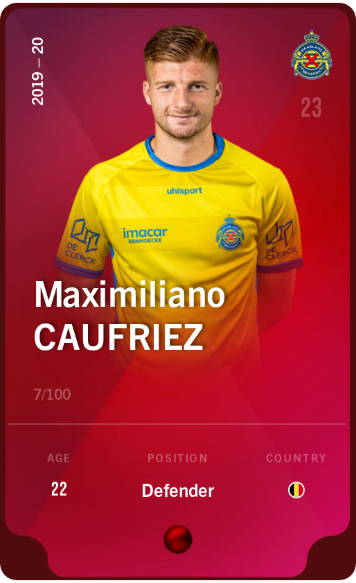 Sorare - Sorare Official - Maximiliano Caufriez 2019-20 • Rare 7/100 - NFT # 10964031517828872214730135936065471129022393576134692811474738950608584810422