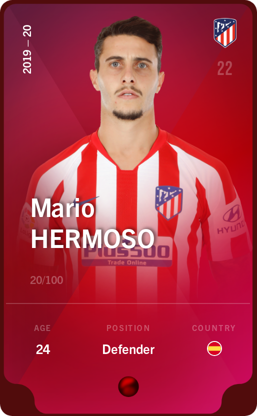Sorare - Sorare Official - Mario Hermoso 2019-20 • Rare 20/100 - NFT # 7768409698713839091979489811055768358094119789252200786142287592072111042127