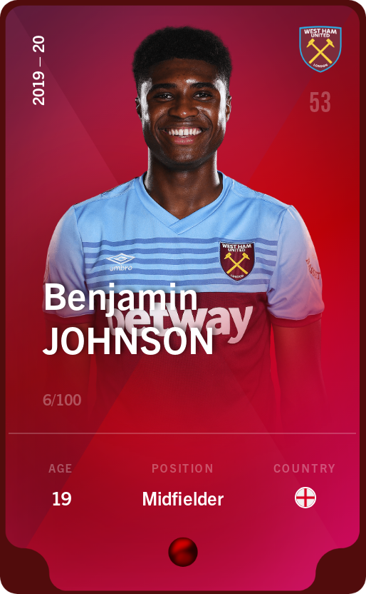 Sorare - Sorare Official - Benjamin Johnson 2019-20 • Rare 6/100 - NFT # 76258387926061520138592052183150353893250383126980273771065787562461007600720