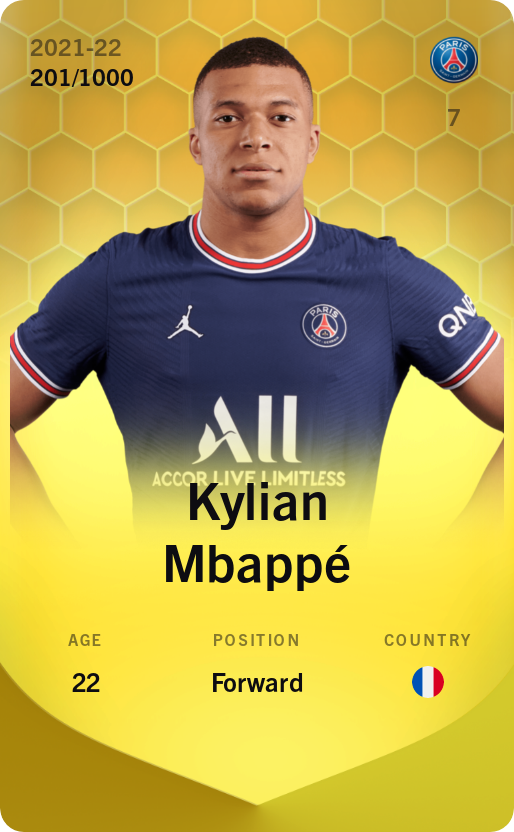 Sorare - Sorare Official - Kylian Mbappé 2021-22 • Limited 201/1000 - NFT # 98513676357969984911948296591236481916311547032162315460869617357174392843079