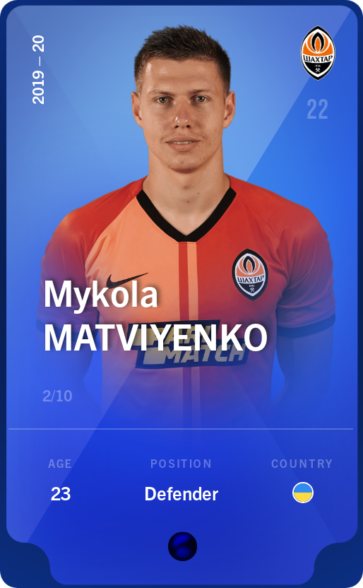 Sorare - Sorare Official - Mykola Matviyenko 2019-20 • Super Rare 2/10 - NFT # 85590942648287672074710125406011971322931008512856308161731107334724890383705