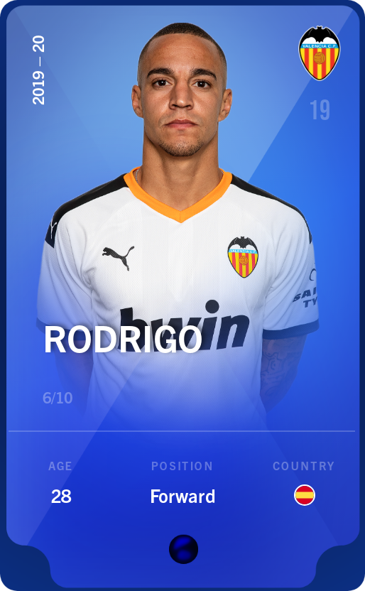 Sorare - Sorare Official - Rodrigo 2019-20 • Super Rare 6/10 - NFT # 28846912793099069485036684175088925459047342253448189581002692345166942488811