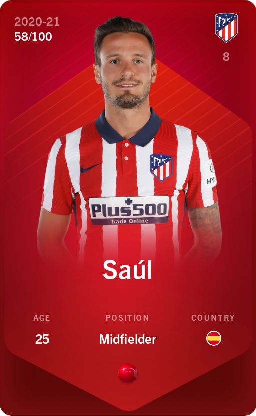 Sorare - Sorare Official - Saúl 2020-21 • Rare 58/100 - NFT # 92426720828791154914556593785313991757386604783686117649380278895221617610077