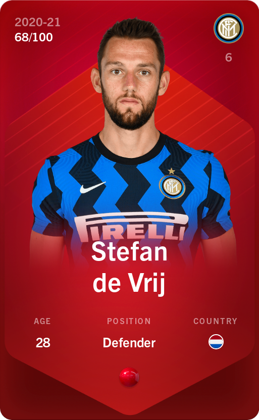 Sorare - Sorare Official - Stefan de Vrij 2020-21 • Rare 68/100 - NFT # 5500535887027276346132648599070100047979473960223132635478841750240759873424
