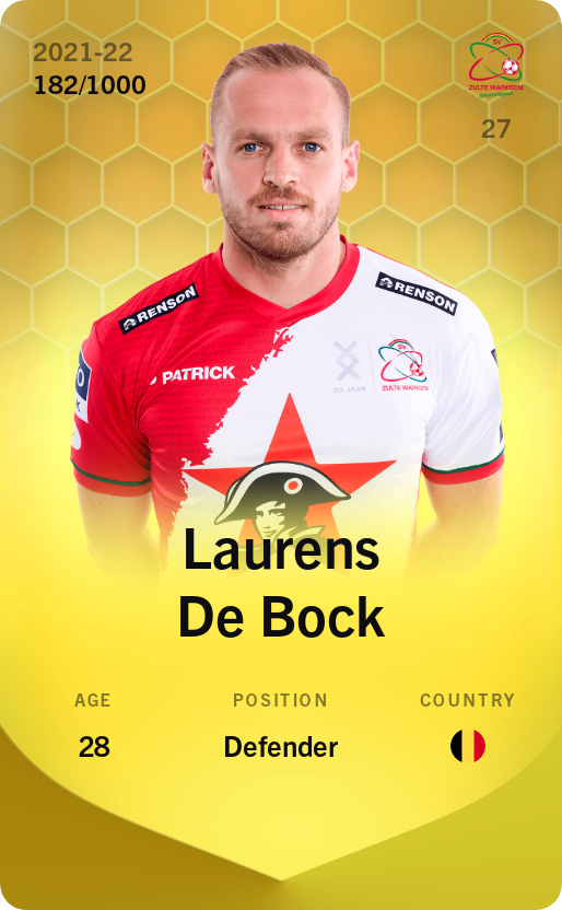 Sorare - Sorare Official - Laurens De Bock 2021-22 • Limited 182/1000 - NFT # 56960513993867197783191987347066977165937265656781951645820466550878797606066